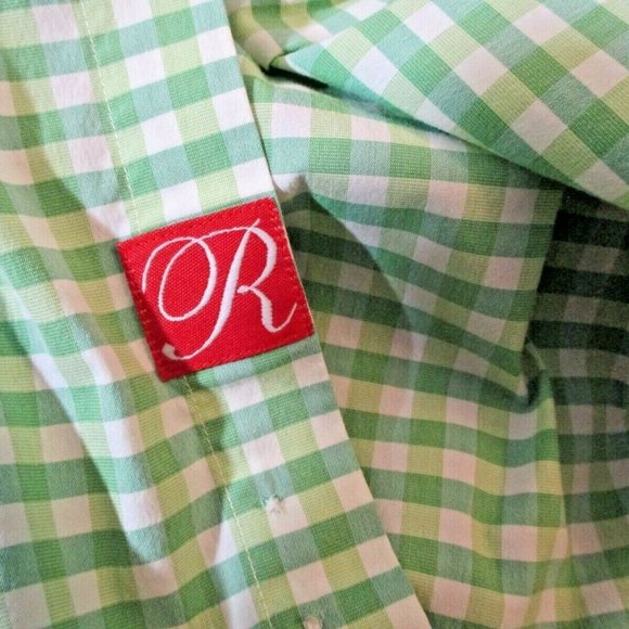 Rufus Button Front Shirt sz M Green Gingham Contrast Cuffs 100% Cotton USA - Picture 7 of 14